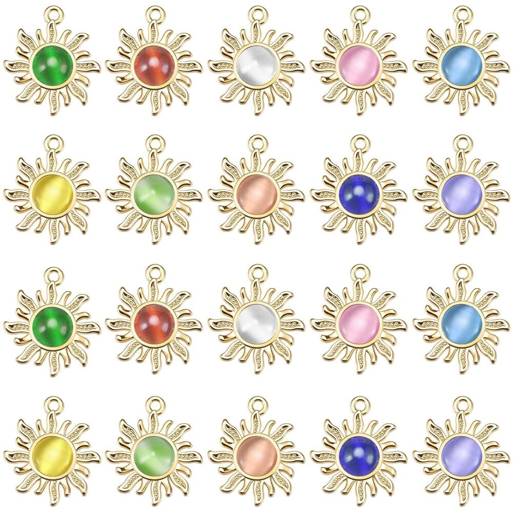 7300 30Pcs/60Pcs Gold Opal Rhinestones Sun Charms Bulk Alloy Sunflower